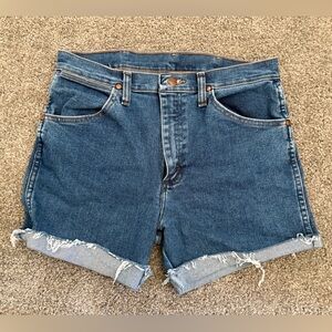 Wrangler Blue Jean Shorts with Frayed Hem